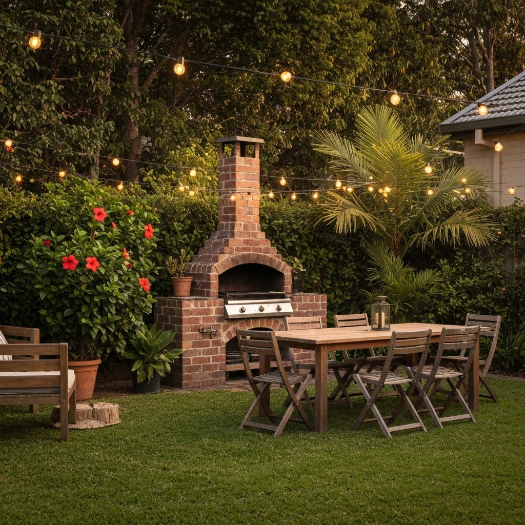Outdoor BBQ entertaining area and garden at Chill Grill & Ride Inn