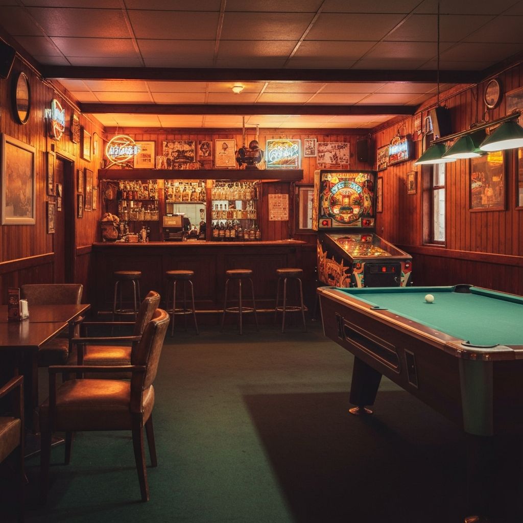 Vintage retro bar interior with warm lighting and classic décor